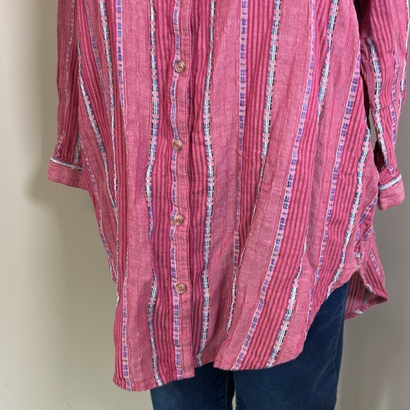 Anthropologie Pilcro The Bo Boyfriend Embroidered Buttondown Raspberry Pink Sz S - Picture 6 of 15